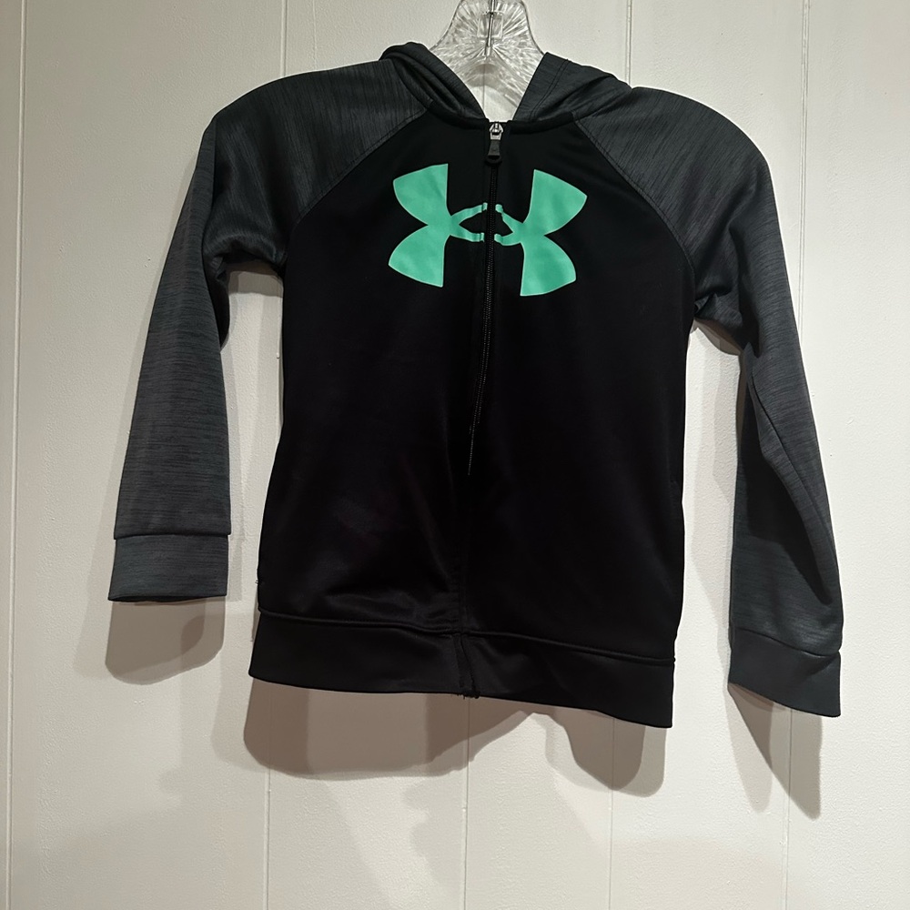 Under Armour Girls Hoodie Size 7 Black Zip Up Logo EUC